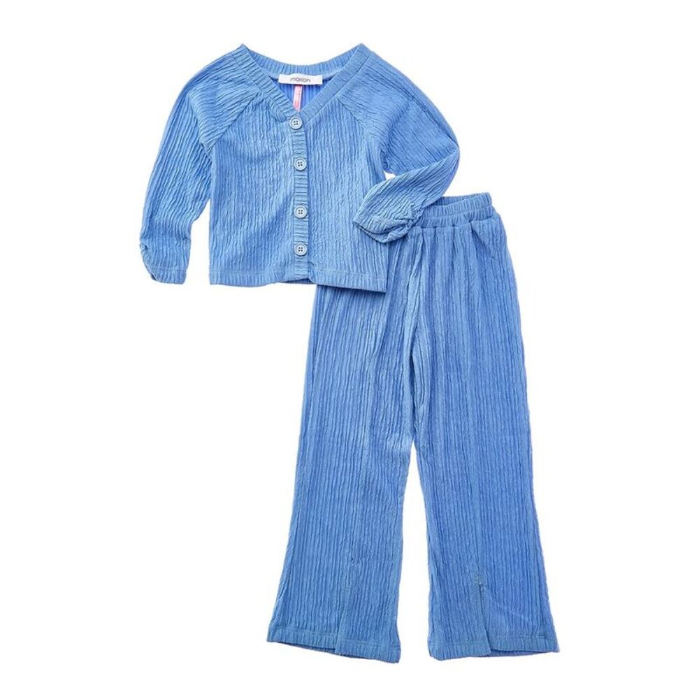 Marion Girls  2Pc Crinkle Plisse Top & Pant Set